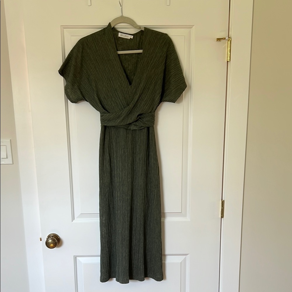 Elegant Olive Green Wrap Dress